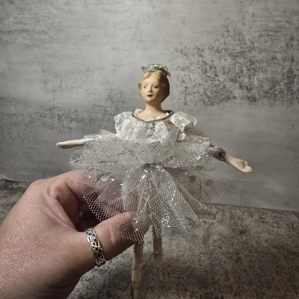 Vtg Roman Porcelain Head Angel Ballerina  Christmas Ornament 6.5” Religious